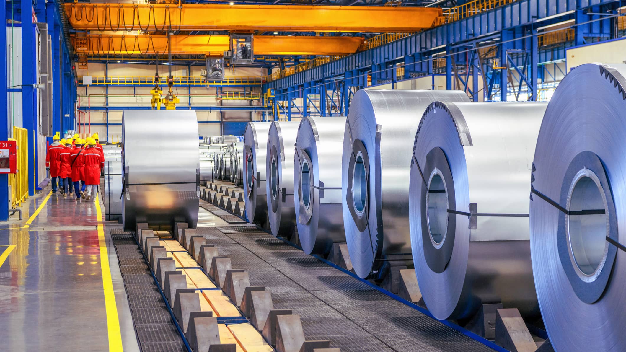 Industrial manufacturing facility with overhead crane